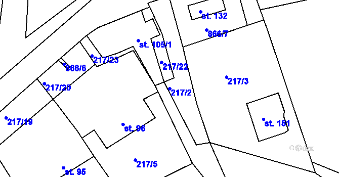 Parcela st. 217/2 v KÚ Libošovice, Katastrální mapa