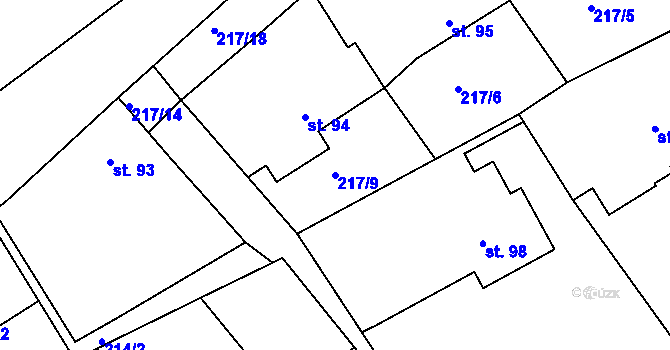 Parcela st. 217/9 v KÚ Libošovice, Katastrální mapa