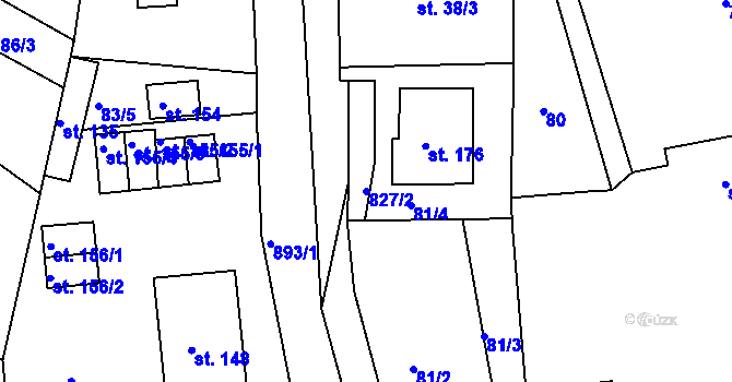Parcela st. 827/2 v KÚ Libošovice, Katastrální mapa