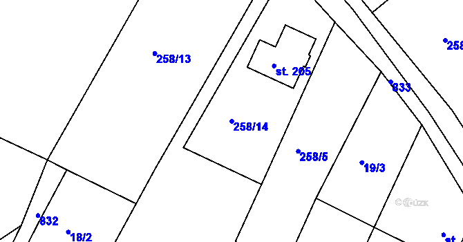 Parcela st. 258/14 v KÚ Libošovice, Katastrální mapa