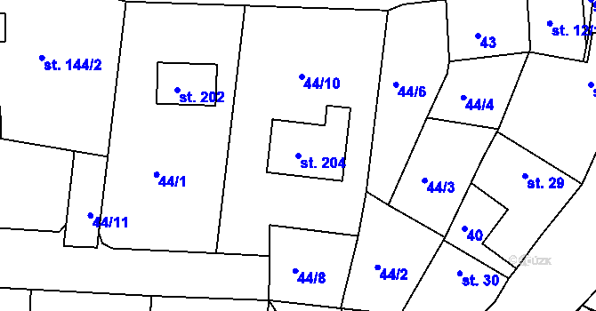 Parcela st. 204 v KÚ Libošovice, Katastrální mapa