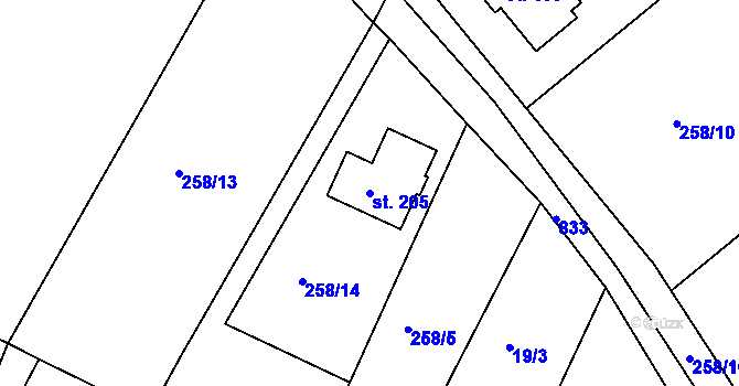 Parcela st. 205 v KÚ Libošovice, Katastrální mapa