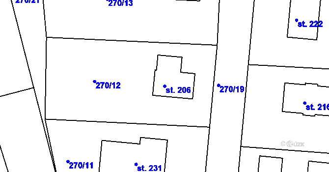 Parcela st. 206 v KÚ Libošovice, Katastrální mapa