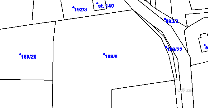 Parcela st. 189/9 v KÚ Libošovice, Katastrální mapa