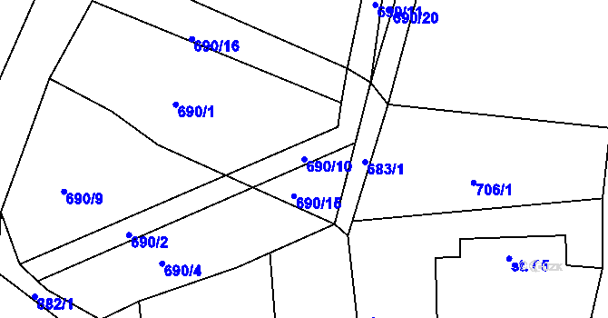 Parcela st. 690/10 v KÚ Libošovice, Katastrální mapa