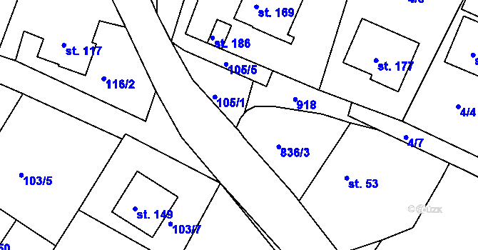 Parcela st. 105/7 v KÚ Libošovice, Katastrální mapa