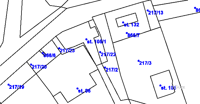 Parcela st. 217/22 v KÚ Libošovice, Katastrální mapa