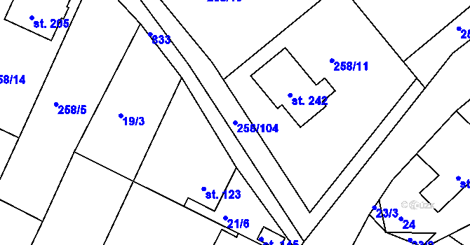 Parcela st. 258/104 v KÚ Libošovice, Katastrální mapa
