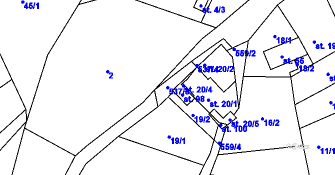 Parcela st. 537/3 v KÚ Rytířova Lhota, Katastrální mapa