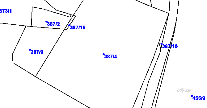 Parcela st. 387/4 v KÚ Rytířova Lhota, Katastrální mapa