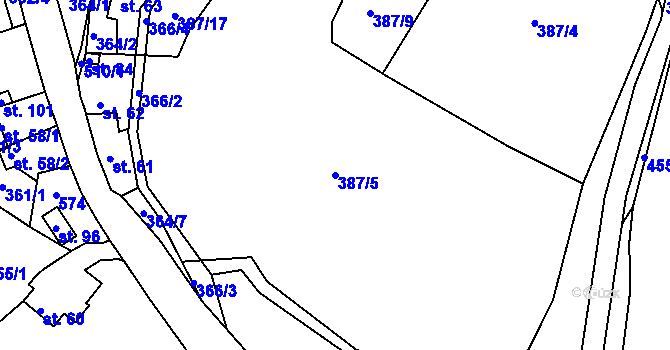 Parcela st. 387/5 v KÚ Rytířova Lhota, Katastrální mapa