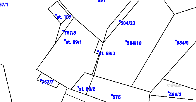 Parcela st. 69/3 v KÚ Vesec u Sobotky, Katastrální mapa