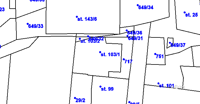 Parcela st. 103/1 v KÚ Libotenice, Katastrální mapa