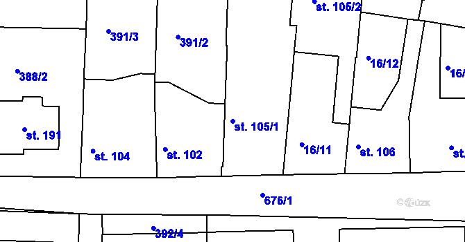 Parcela st. 105/1 v KÚ Libotenice, Katastrální mapa