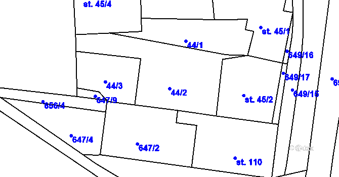 Parcela st. 44/2 v KÚ Libotenice, Katastrální mapa