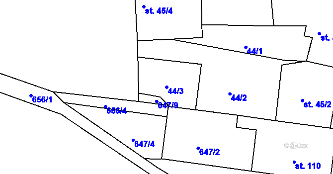 Parcela st. 44/3 v KÚ Libotenice, Katastrální mapa
