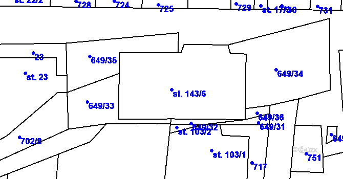 Parcela st. 143/6 v KÚ Libotenice, Katastrální mapa