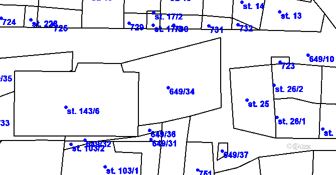 Parcela st. 649/34 v KÚ Libotenice, Katastrální mapa