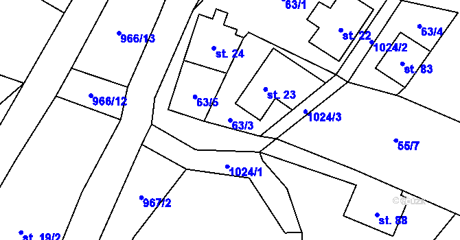 Parcela st. 63/3 v KÚ Čermná u Libouchce, Katastrální mapa