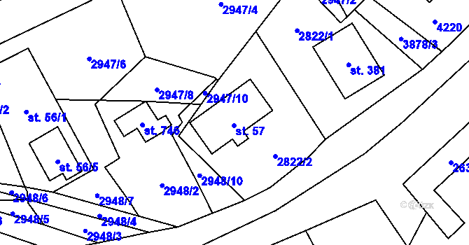 Parcela st. 57 v KÚ Libouchec, Katastrální mapa