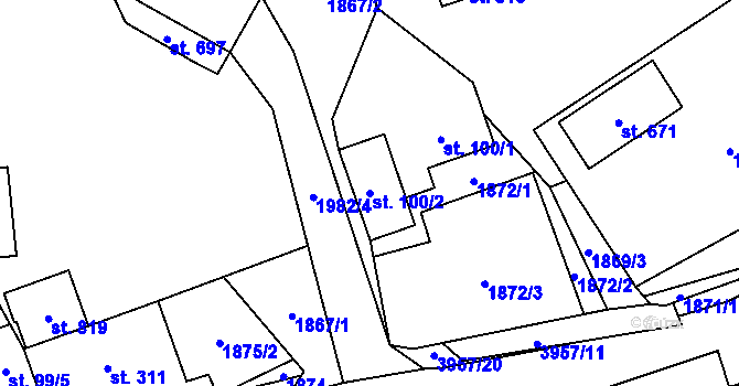 Parcela st. 100/2 v KÚ Libouchec, Katastrální mapa