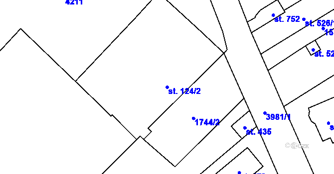 Parcela st. 124/2 v KÚ Libouchec, Katastrální mapa