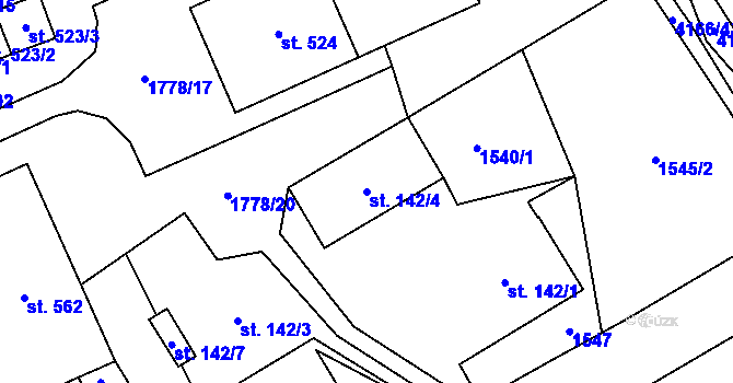 Parcela st. 142/4 v KÚ Libouchec, Katastrální mapa