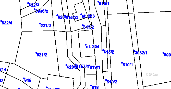 Parcela st. 204 v KÚ Libouchec, Katastrální mapa