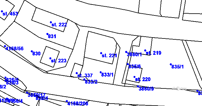 Parcela st. 221 v KÚ Libouchec, Katastrální mapa