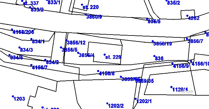 Parcela st. 229 v KÚ Libouchec, Katastrální mapa