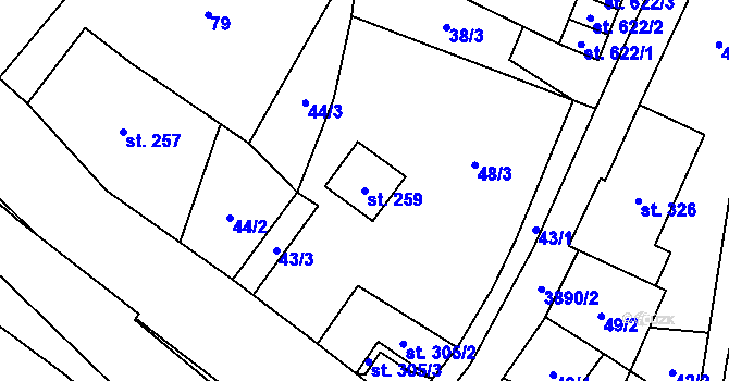 Parcela st. 259 v KÚ Libouchec, Katastrální mapa