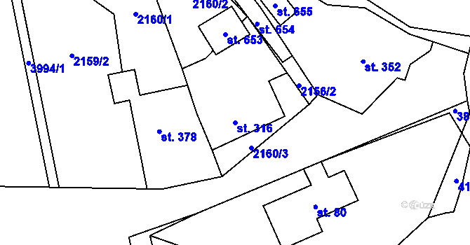 Parcela st. 316 v KÚ Libouchec, Katastrální mapa