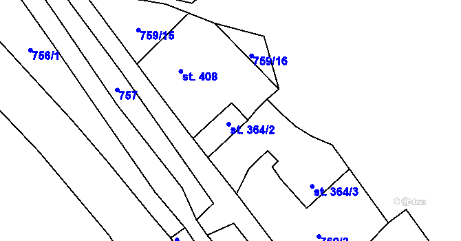 Parcela st. 364/2 v KÚ Libouchec, Katastrální mapa