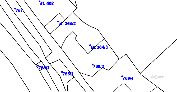 Parcela st. 364/3 v KÚ Libouchec, Katastrální mapa