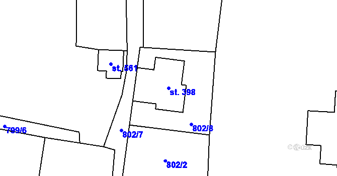Parcela st. 398 v KÚ Libouchec, Katastrální mapa