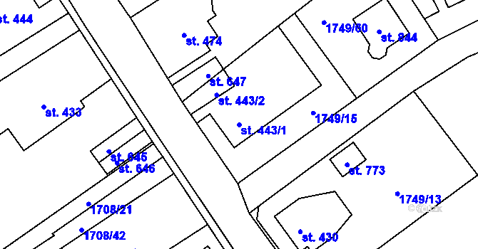 Parcela st. 443/1 v KÚ Libouchec, Katastrální mapa