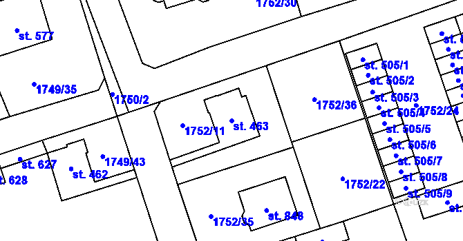 Parcela st. 463 v KÚ Libouchec, Katastrální mapa
