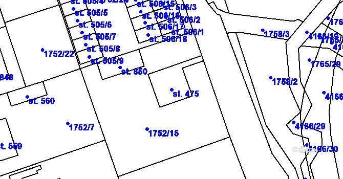 Parcela st. 475 v KÚ Libouchec, Katastrální mapa