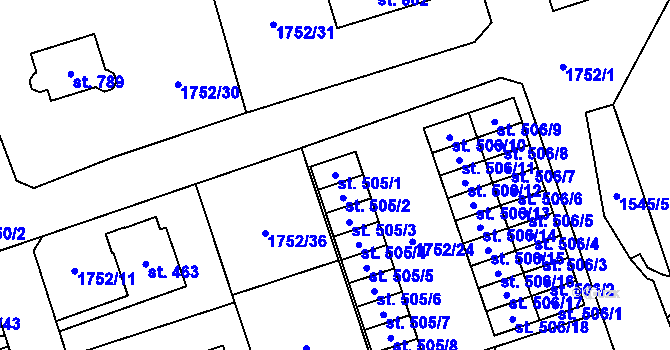 Parcela st. 505/1 v KÚ Libouchec, Katastrální mapa