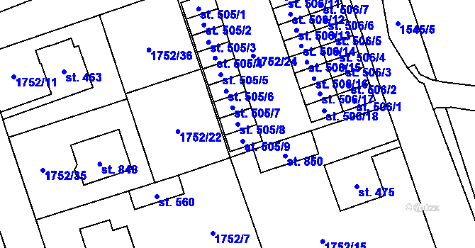 Parcela st. 505/8 v KÚ Libouchec, Katastrální mapa
