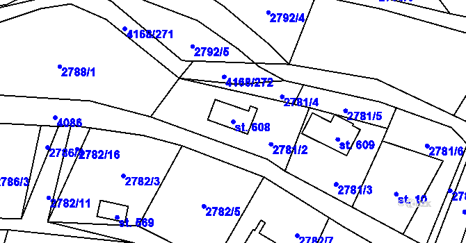 Parcela st. 608 v KÚ Libouchec, Katastrální mapa