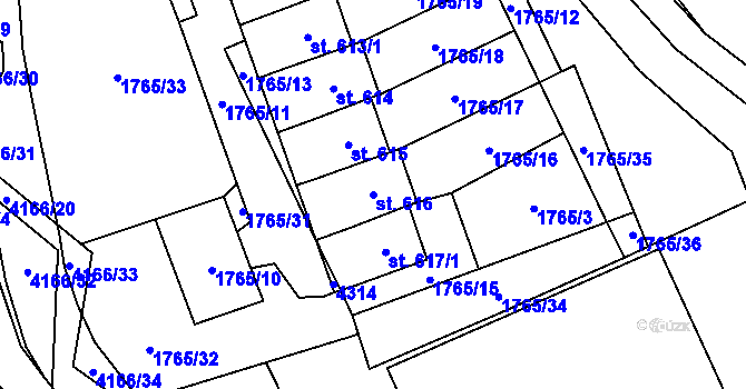 Parcela st. 616 v KÚ Libouchec, Katastrální mapa