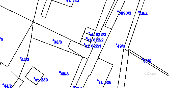 Parcela st. 622/1 v KÚ Libouchec, Katastrální mapa