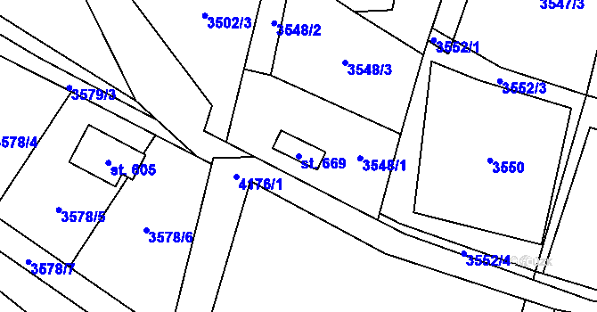 Parcela st. 669 v KÚ Libouchec, Katastrální mapa