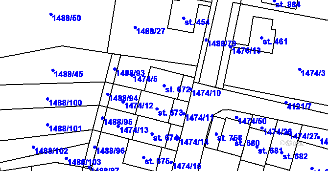 Parcela st. 672 v KÚ Libouchec, Katastrální mapa