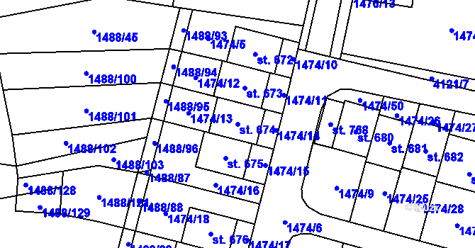 Parcela st. 674 v KÚ Libouchec, Katastrální mapa
