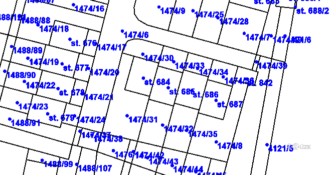 Parcela st. 685 v KÚ Libouchec, Katastrální mapa
