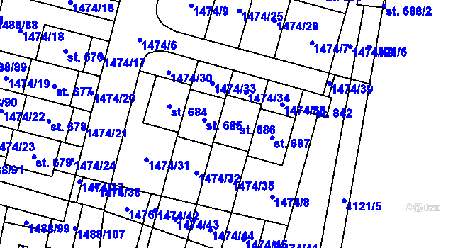 Parcela st. 686 v KÚ Libouchec, Katastrální mapa