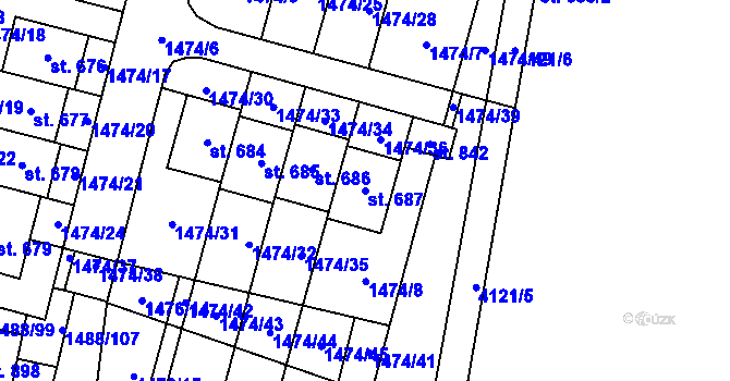 Parcela st. 687 v KÚ Libouchec, Katastrální mapa