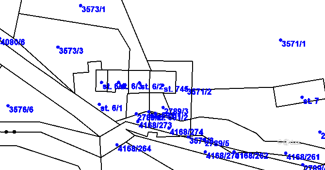 Parcela st. 745 v KÚ Libouchec, Katastrální mapa